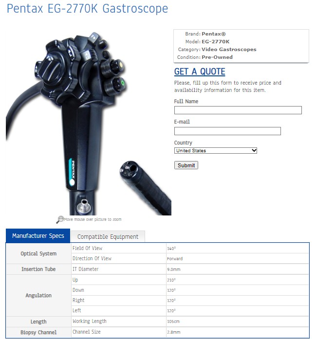 PENTAX EG-2770K Gastroscope Endoscope Endoscopy