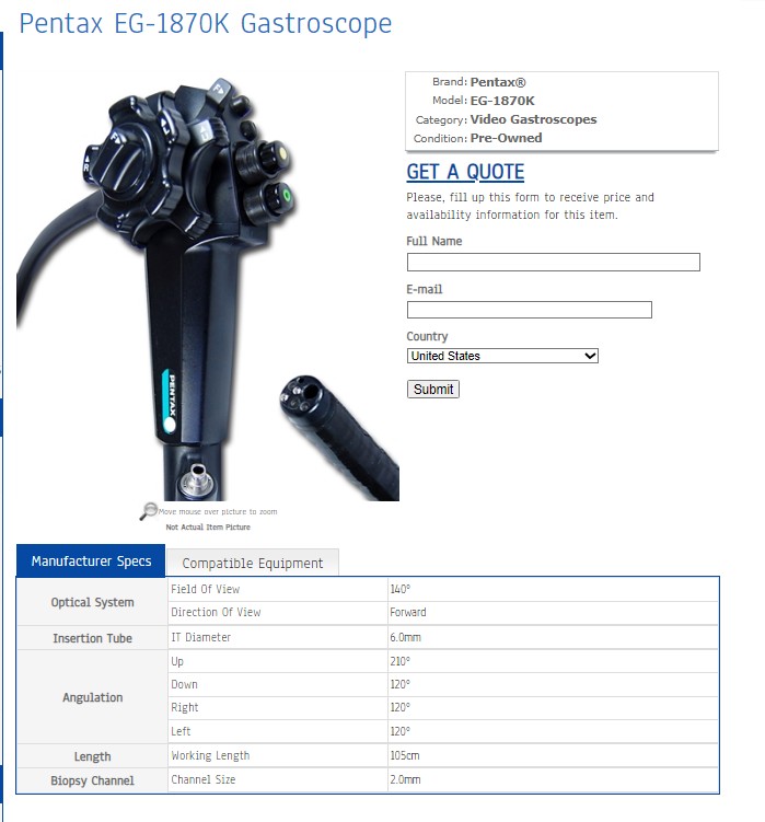 Pentax EG-1870K Gastroscope (6mm)  for pediatric