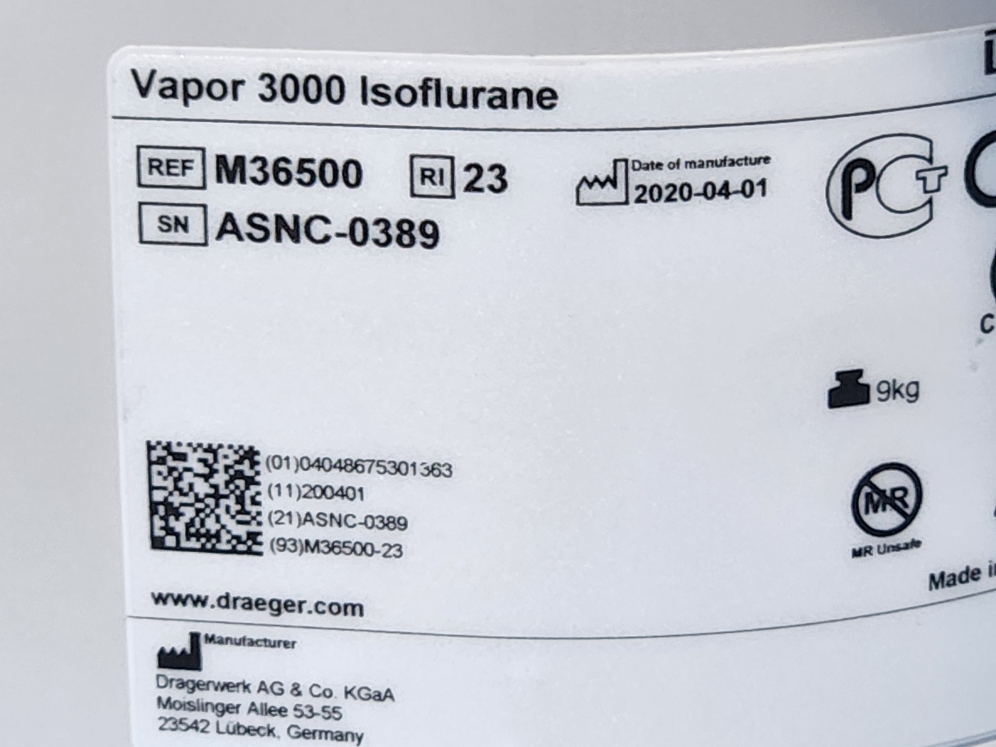 Drager Vapor 3000 Isoflurane